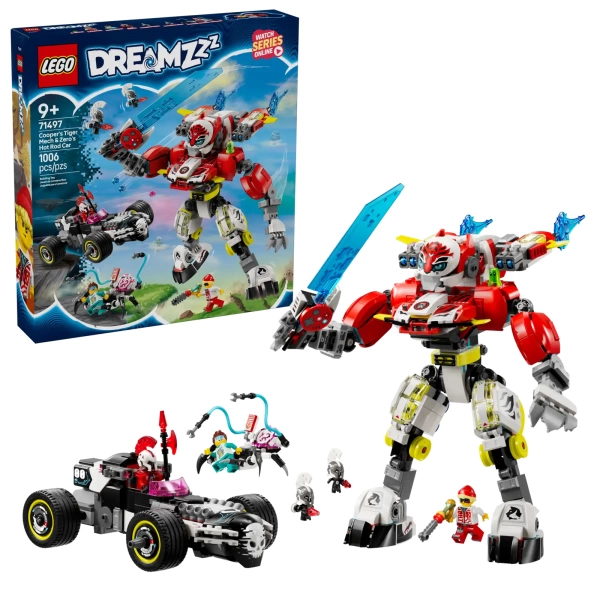 lego dreamzzz coopers tijgermecha en zero's hot rod auto