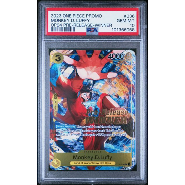 PSA Slab ONE Piece: Monkey D. Luffy OP04 Pre Release Winner (P-036)