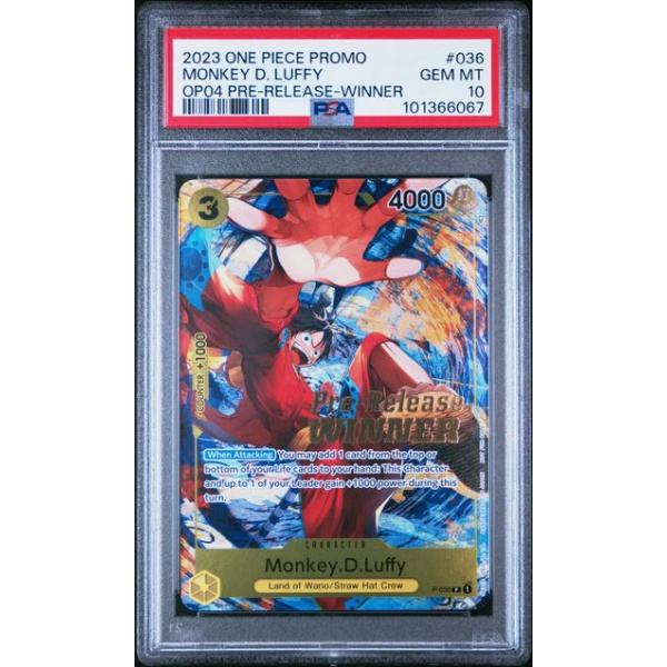 PSA Slab ONE Piece: Monkey D. Luffy OP04 Pre Release Winner (P-036)